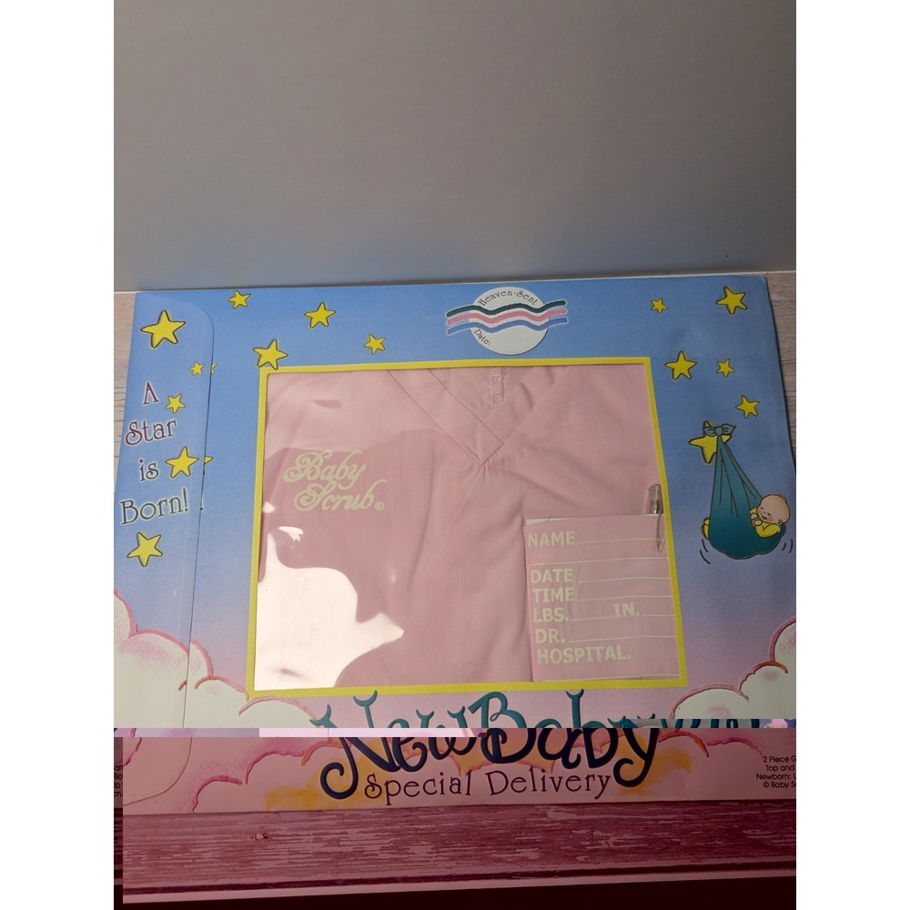 Baby Scrub New Baby Special Delivery Pink 2-Piece Set, Pen Included, Stork